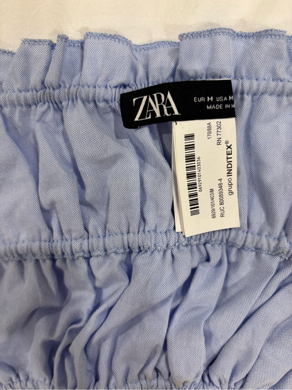 Zara Light Blue Cropped Ruffle-Trim Top